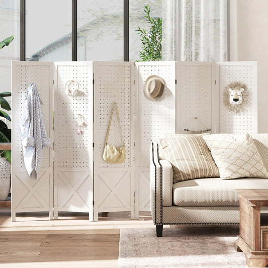 56.9" 6 Panel Wooden Room Divider, Folding Privacy Screen, White Room Dividers White at Gallery Canada