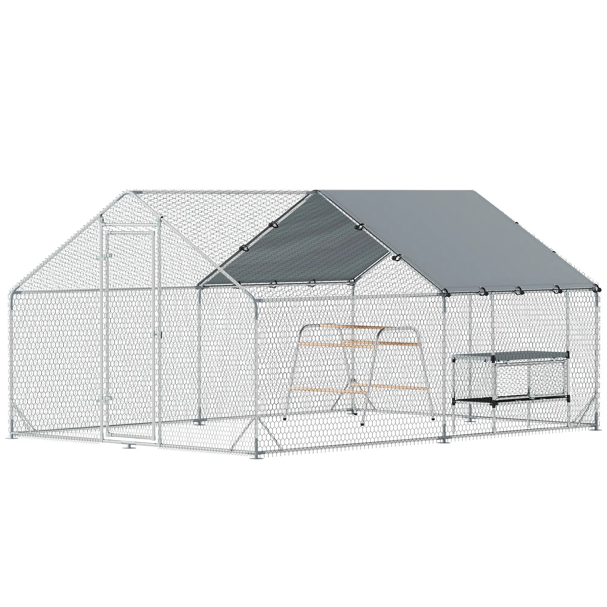 Metal Chicken Coop With Cover, Nesting Box, Roosting Bars, 9.8 x 13.1 x 6.4 ft Chicken Coops Silver at Gallery Canada