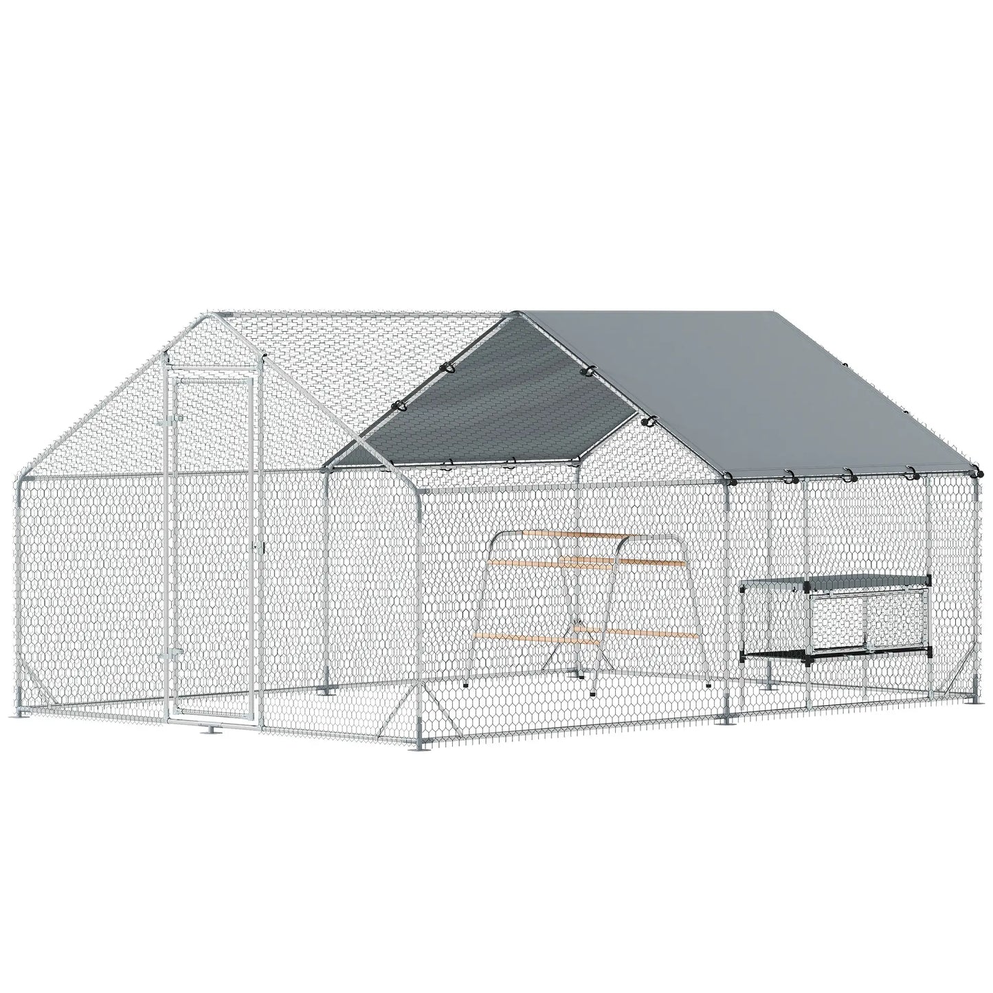 Metal Chicken Coop With Cover, Nesting Box, Roosting Bars, 9.8 x 13.1 x 6.4 ft Chicken Coops Silver at Gallery Canada