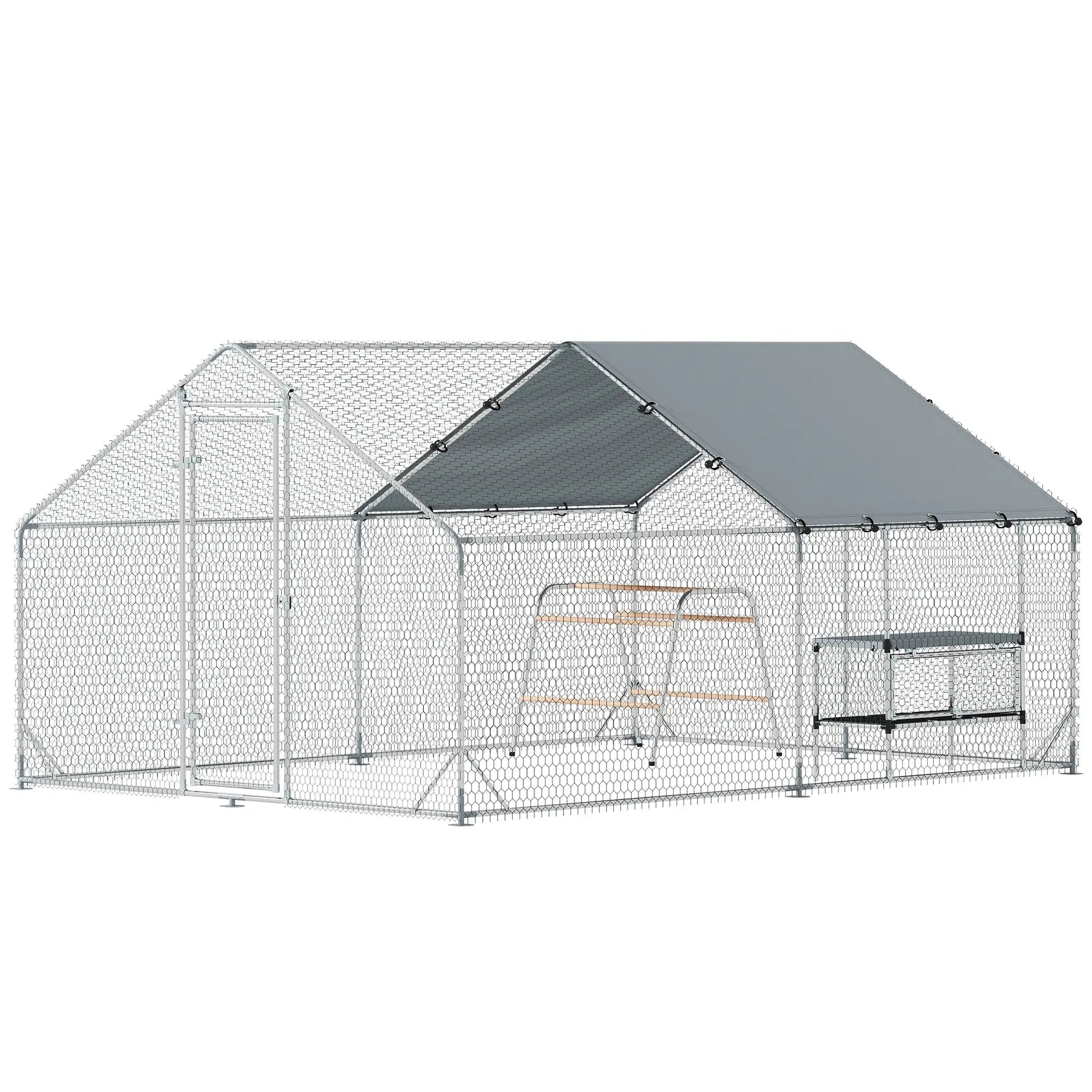 Metal Chicken Coop With Cover, Nesting Box, Roosting Bars, 9.8 x 13.1 x 6.4 ft Chicken Coops Silver at Gallery Canada