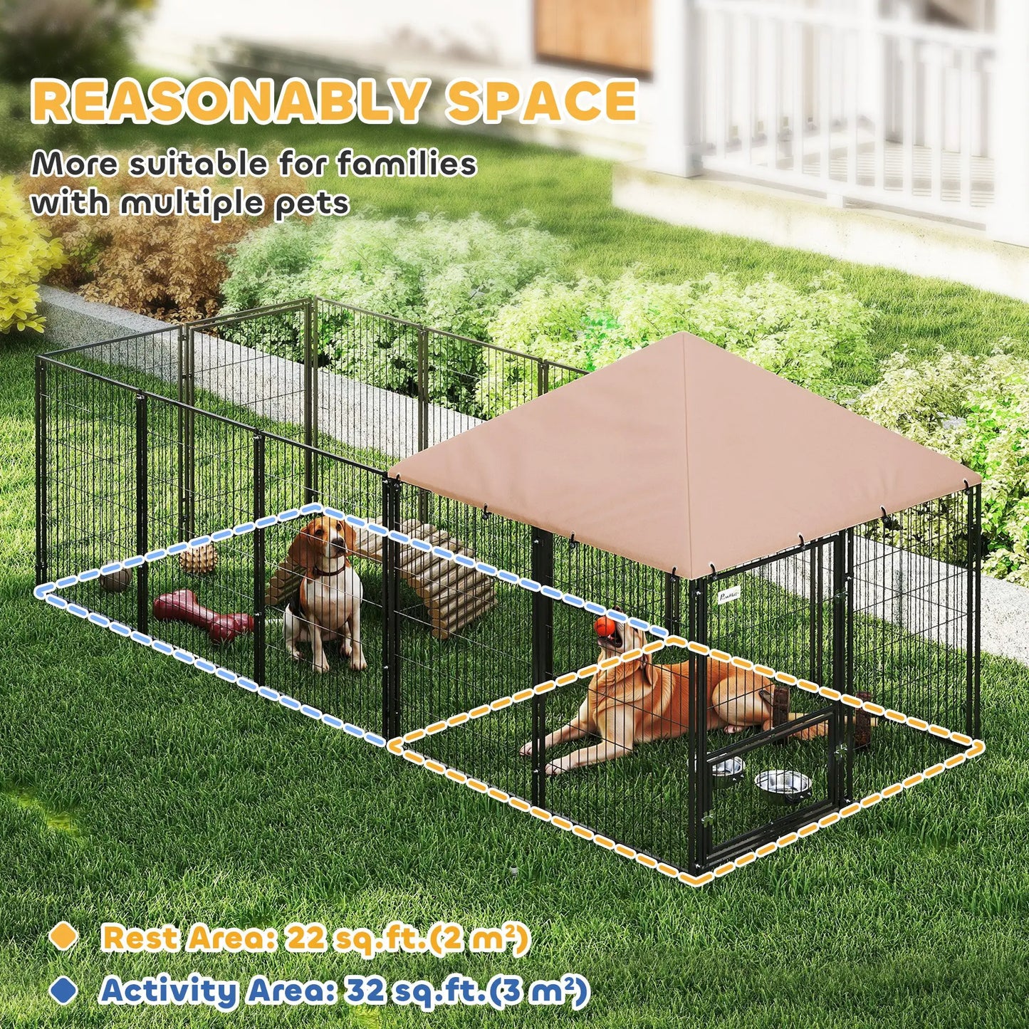 Outdoor Dog Kennel, Rotating Adjustable Bowls, Waterproof UV Cover, 11.3' x 4.7' x 5.1' Houses, Kennels & Pens at Gallery Canada
