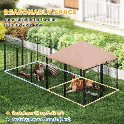 Outdoor Dog Kennel, Rotating Adjustable Bowls, Waterproof UV Cover, 11.3' x 4.7' x 5.1' Houses, Kennels & Pens at Gallery Canada