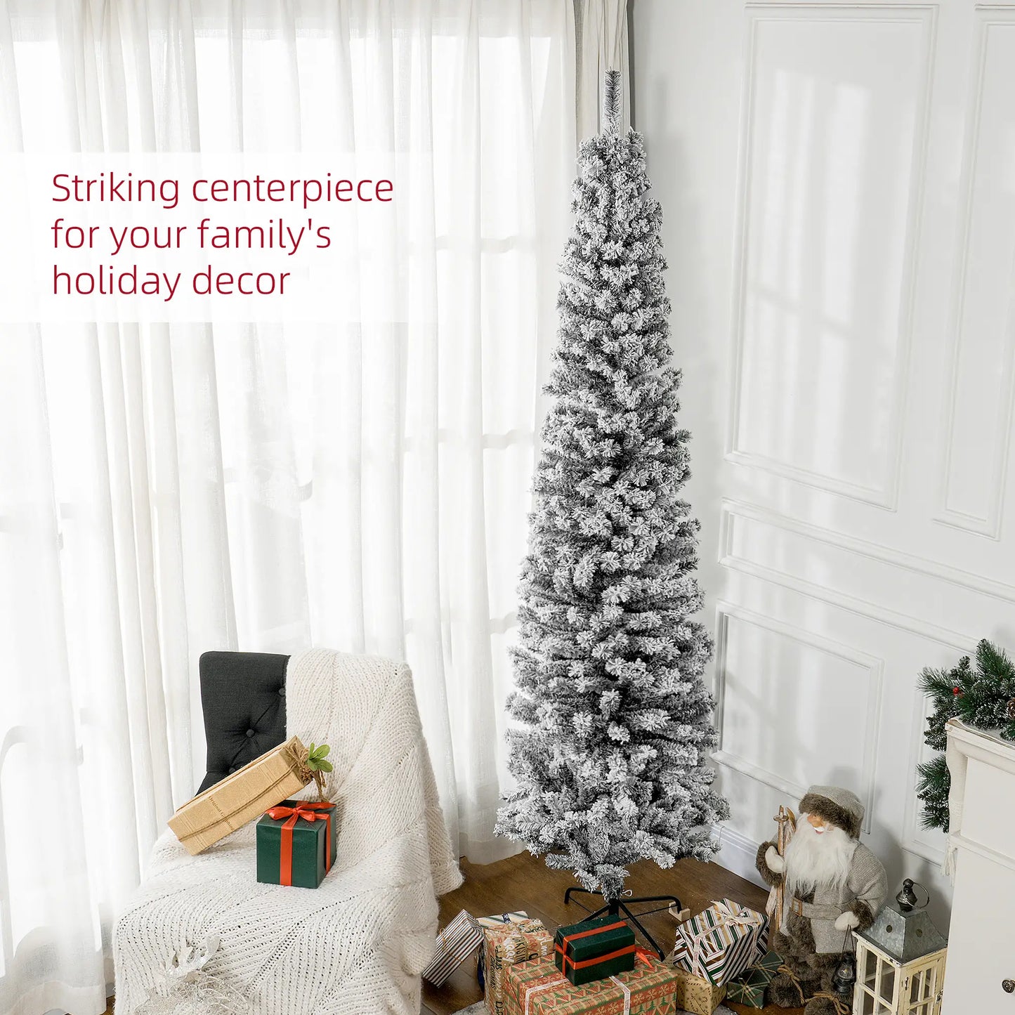 7.5ft Flocked Pencil Christmas Tree, Realistic Branch Tips, Black Flocked Christmas Trees at Gallery Canada