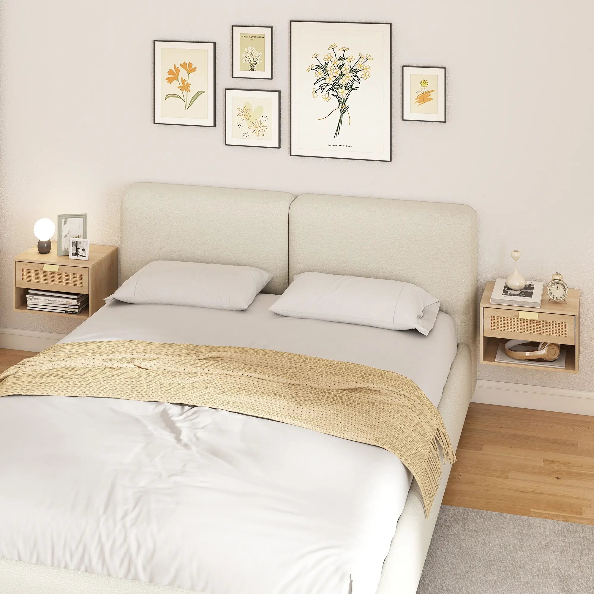 Floating Bedside Table Set, Wall Mount Nightstand With Storage Drawer, Oak Bedside Tables at Gallery Canada