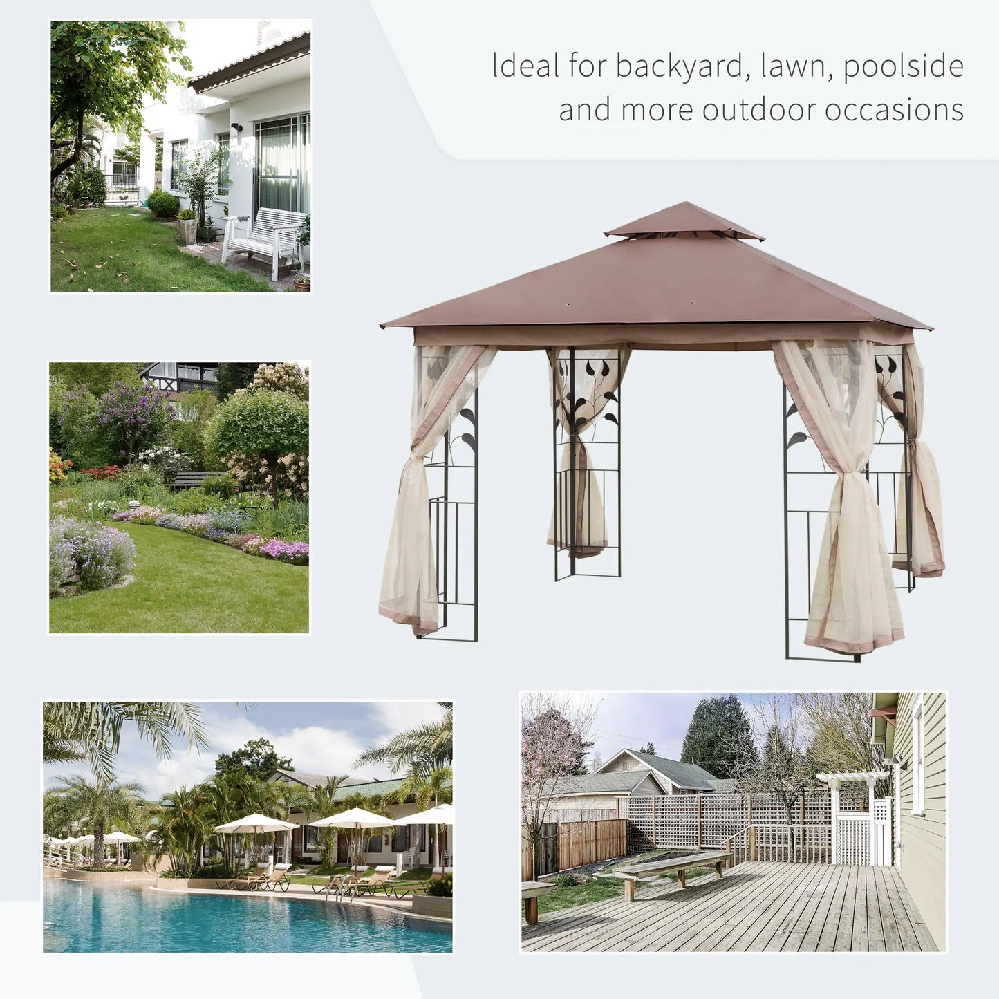 10'x10' Steel Patio Gazebo, Soft-Top, 2-Tier Roof, Brown Gazebos at Gallery Canada