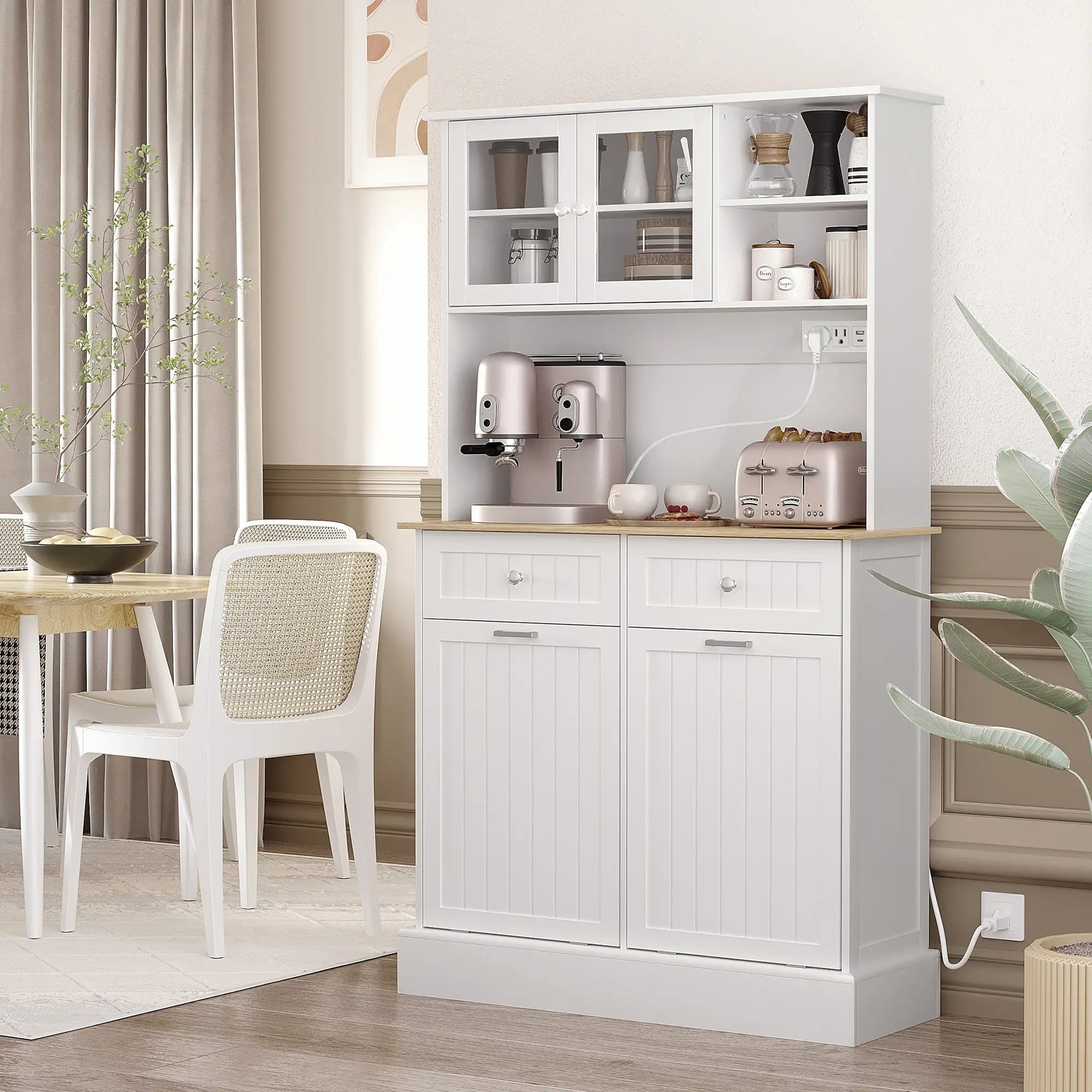 Kitchen Cabinet With Charging Station, 2 Tilt Out Cabinets, Microwave Stand, White Kitchen Pantry Cabinets at Gallery Canada