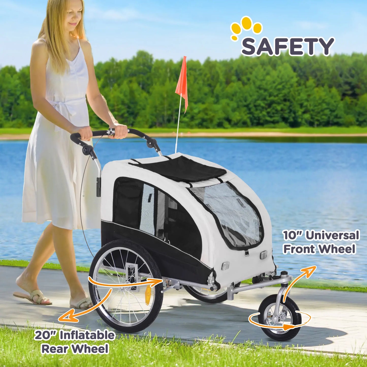 Elite II Dog Bike Trailer, 2-In-1 Pet Stroller, White Dog Bike Trailers & Strollers at Gallery Canada