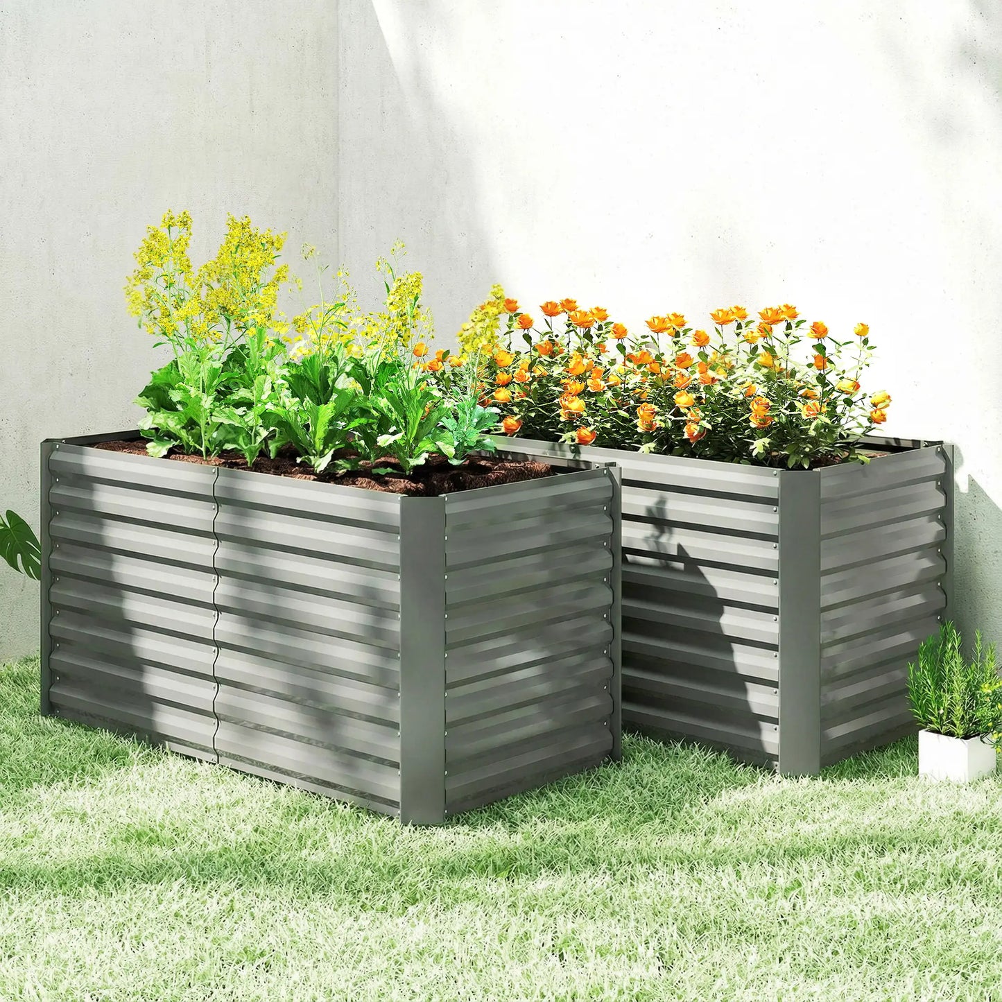Galvanized Metal Planters, 4' x 2' x 2' Raised Garden Bed, Light Grey Galvanized Planter Boxes at Gallery Canada