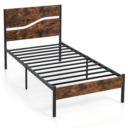 Metal Bed Frame With Wooden Headboard, Twin Size, Rustic Brown Simple Bed Frame at Gallery Canada