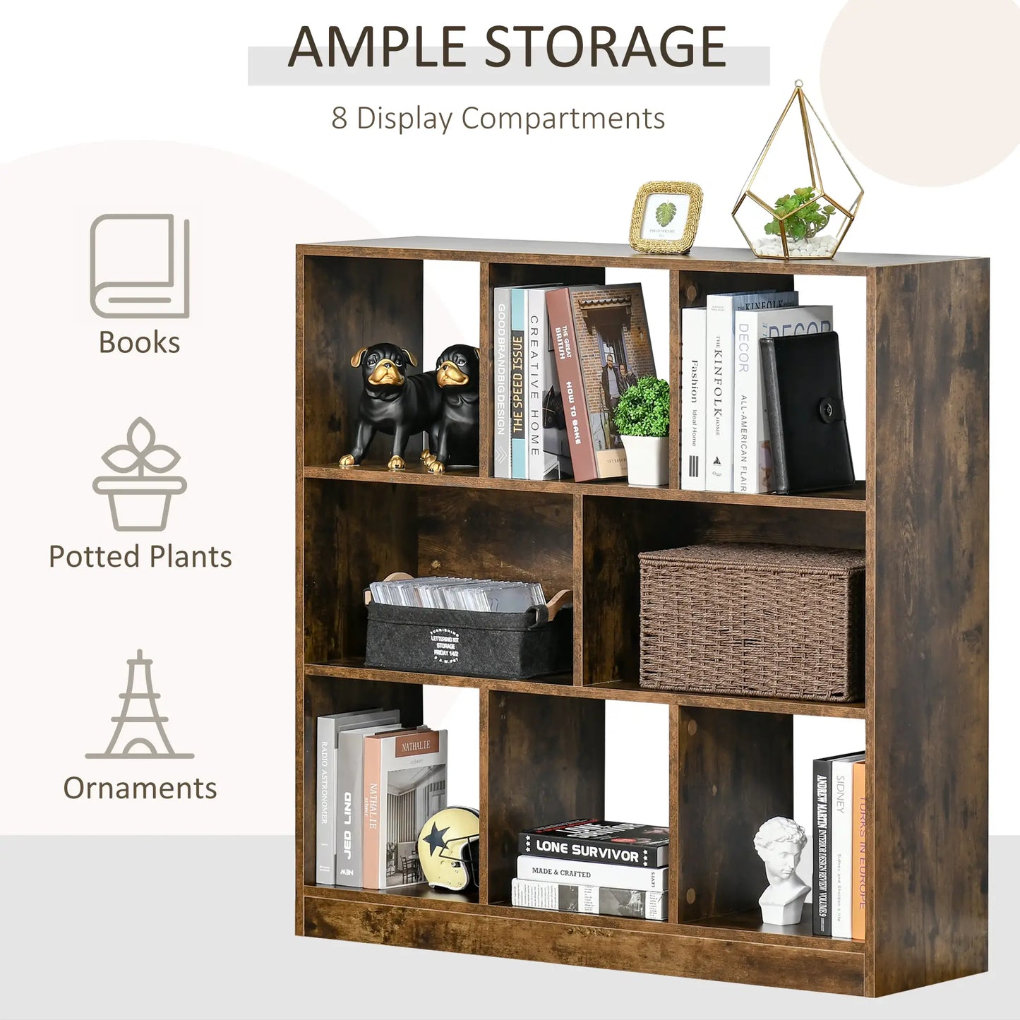 3-Tier Storage Shelf, Bookcase Display Rack, Rustic Brown Small Bookshelves at Gallery Canada