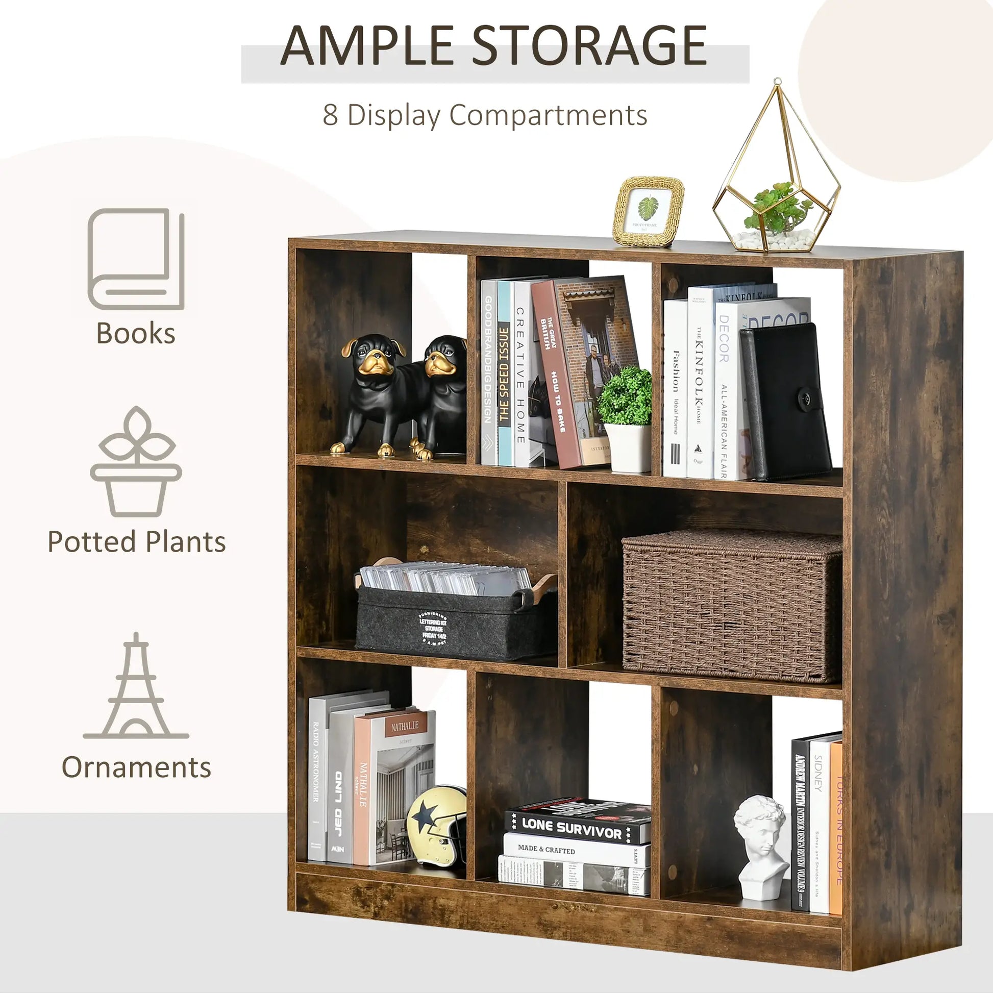 3-Tier Storage Shelf, Bookcase Display Rack, Rustic Brown Small Bookshelves at Gallery Canada
