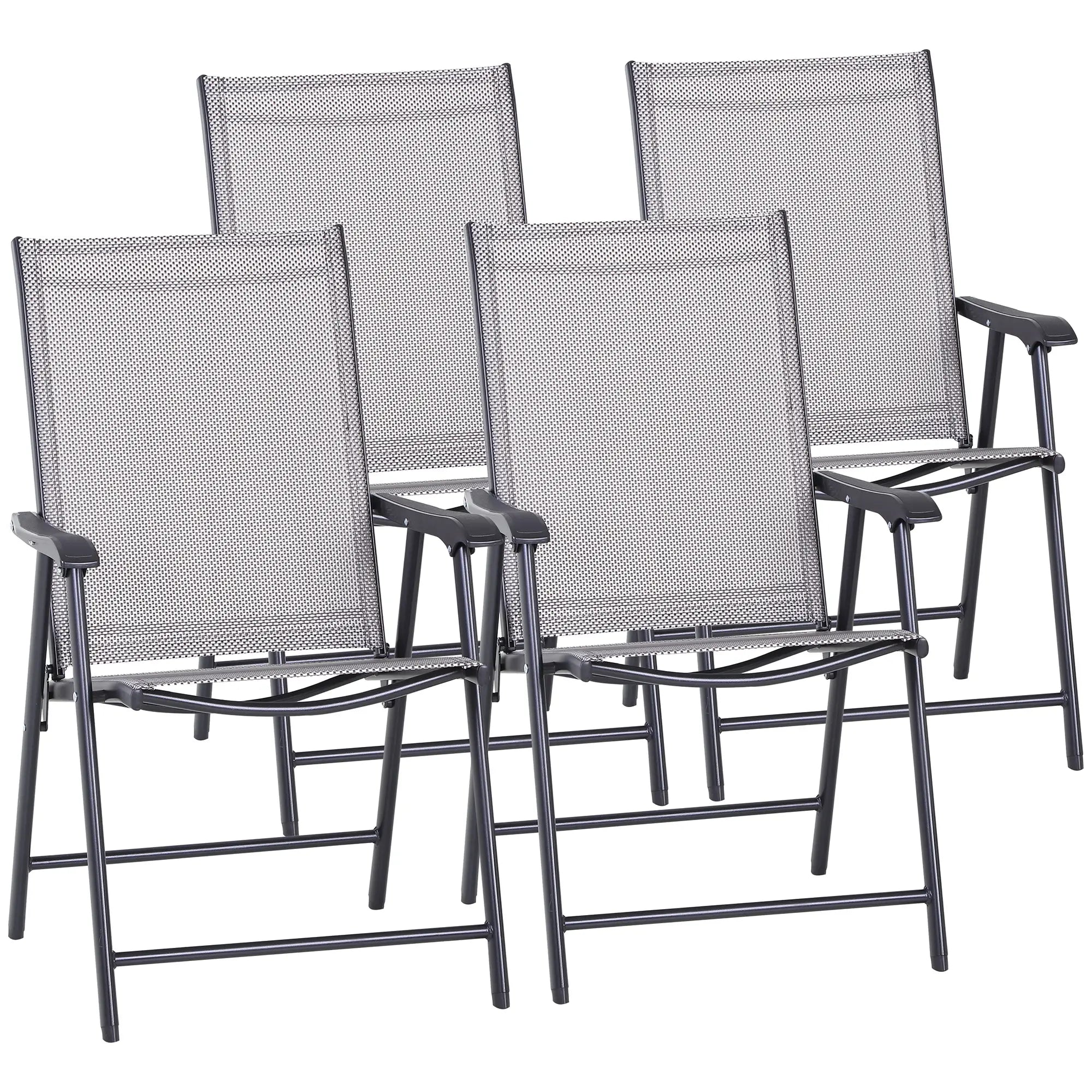 4-Piece Folding Chair Set, Outdoor Furniture with Armrests, Grey Patio Chairs Grey, Black at Gallery Canada