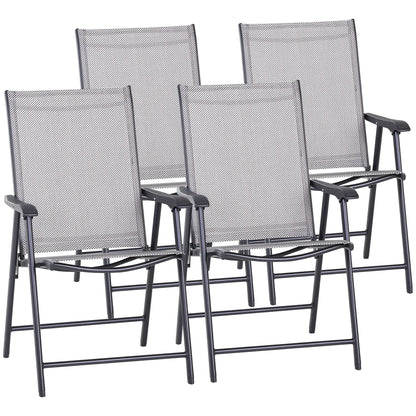 4-Piece Folding Chair Set, Outdoor Furniture with Armrests, Grey Patio Chairs Grey, Black at Gallery Canada