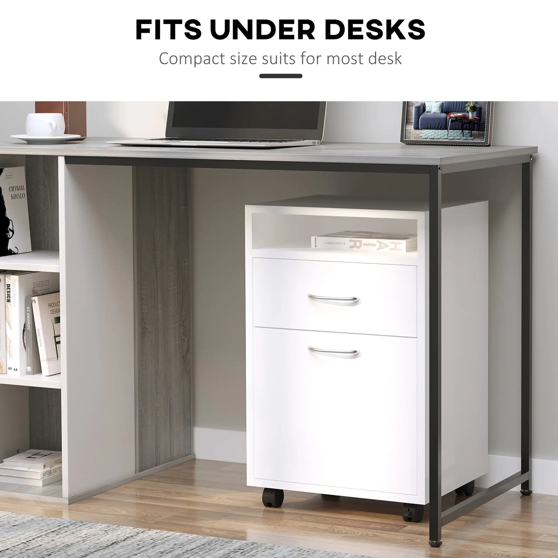 24" Small Filing Cabinet, Open Compartment, Drawer, Wheels, White Office Cabinets & Cupboards at Gallery Canada