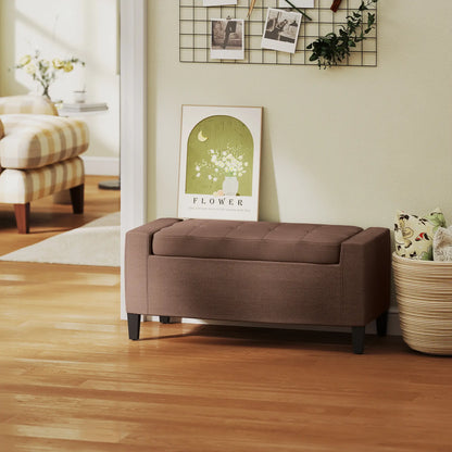 Storage Ottoman Bench, Linen Upholstered, Tufted, Brown Storage Ottomans & Benches at Gallery Canada