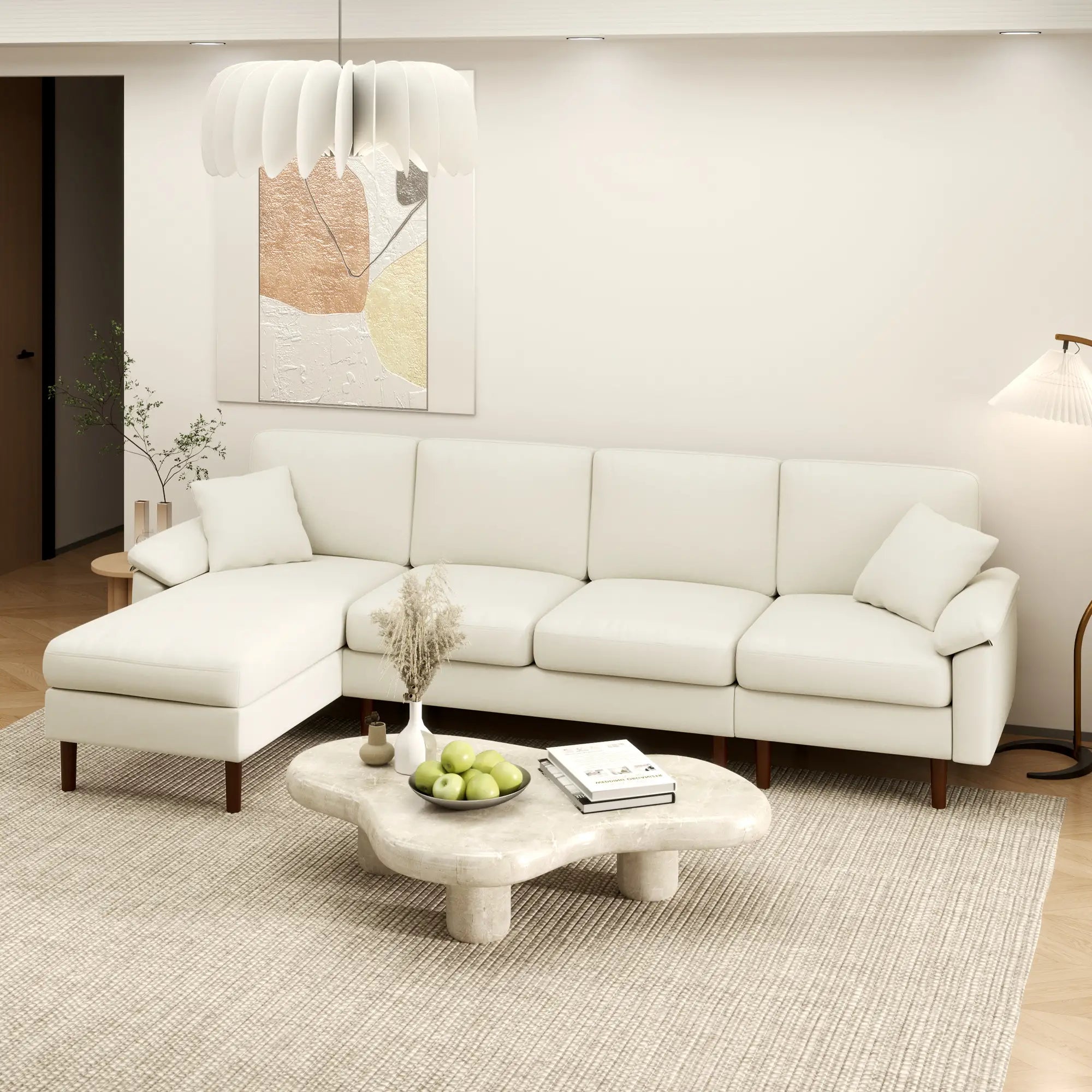 L-Shape Sectional Sofa, Changeable Chaise Lounge, Cream White 3-Seater Sofas at Gallery Canada