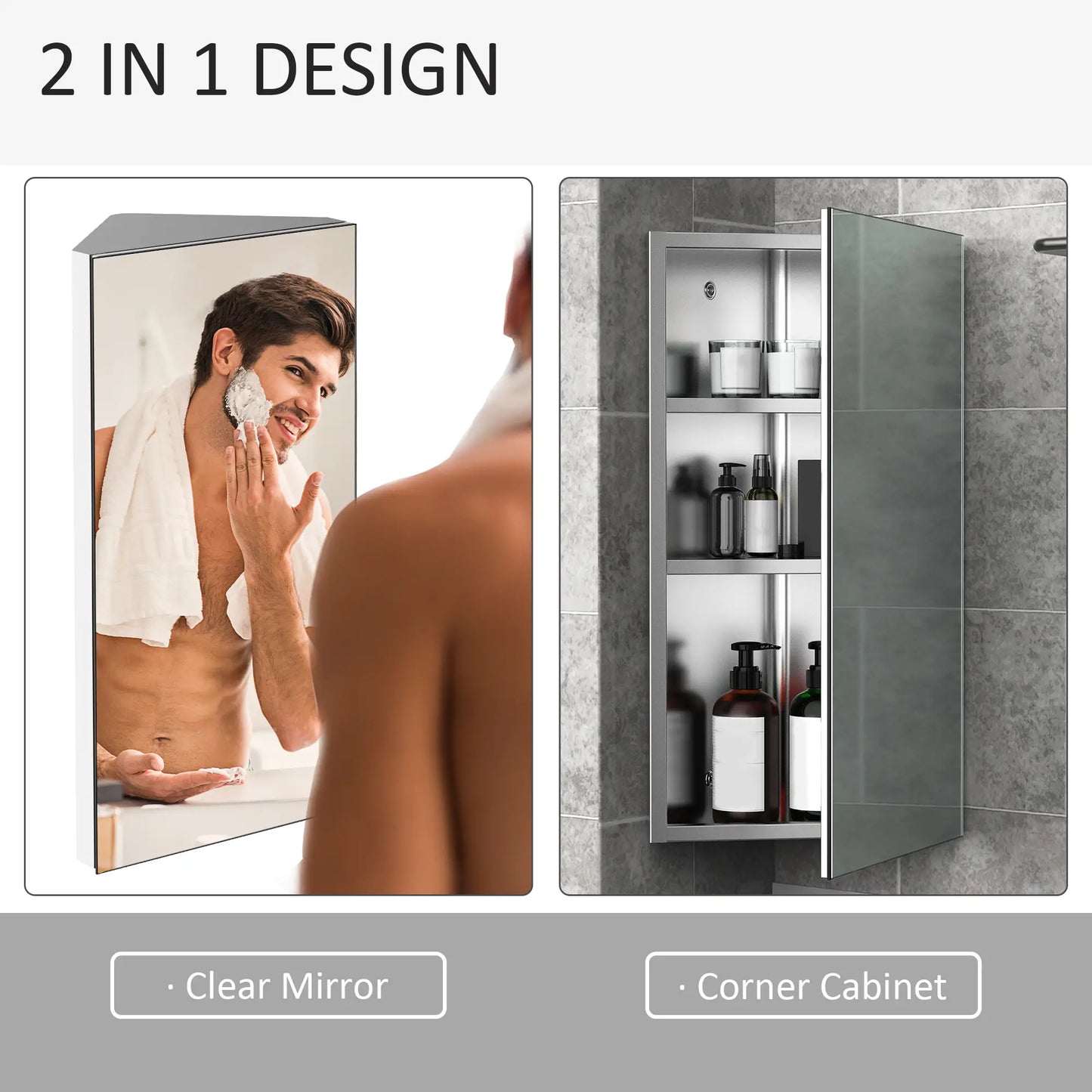 Wall Mounted Bathroom Corner Mirror Cabinet, Single Door, Stainless Steel Mirror Medicine Cabinets at Gallery Canada