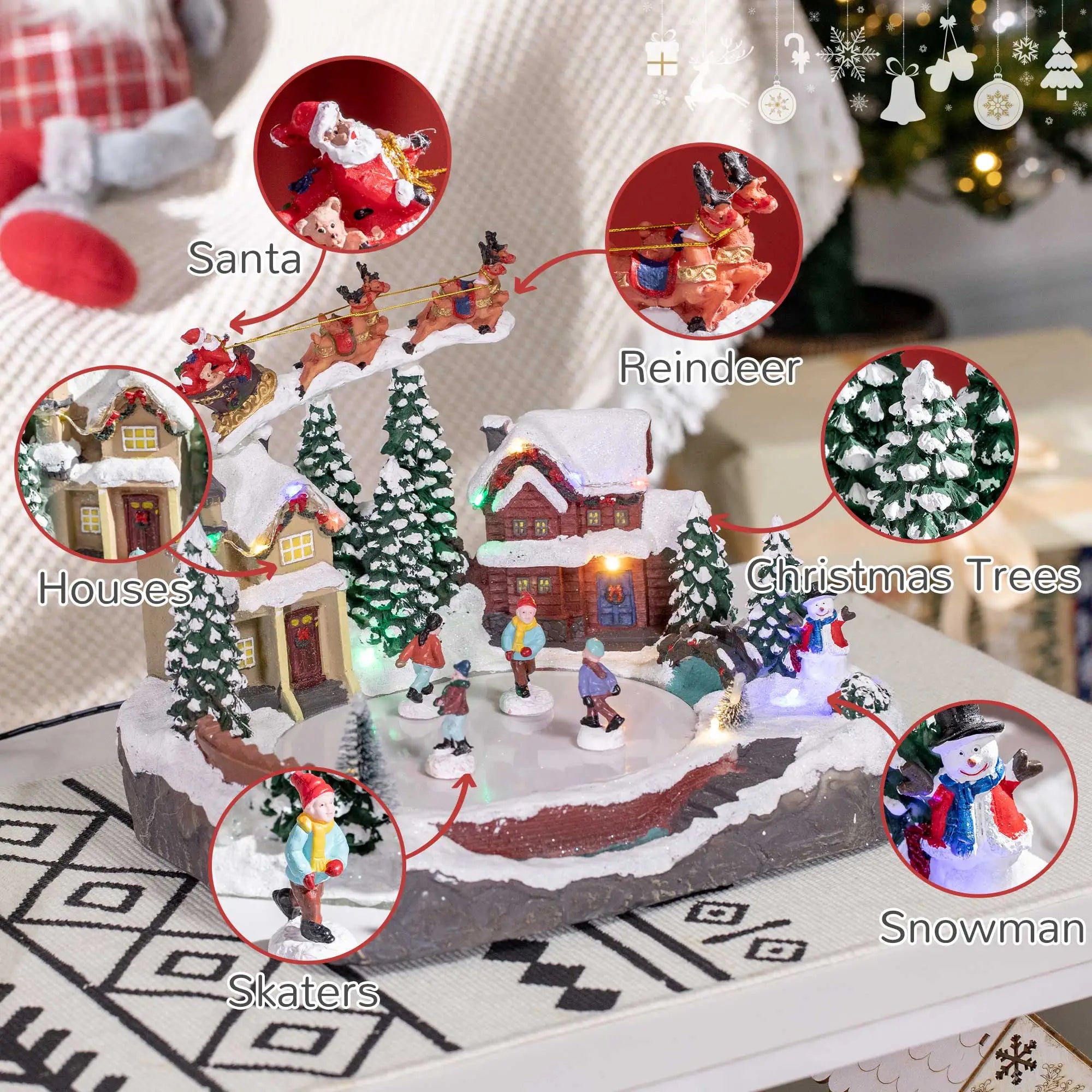 Animated Christmas Village Set, Santa Deer Skating Pond, LED Light, Multicolored Christmas Village Houses at Gallery Canada