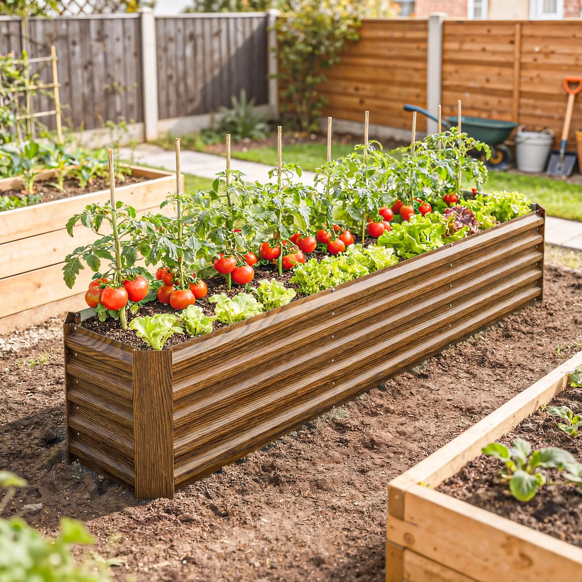 8 x 1.3 x 1.5ft Galvanized Raised Garden Bed, Brown Wood Effect, Brown Galvanized Planter Boxes at Gallery Canada