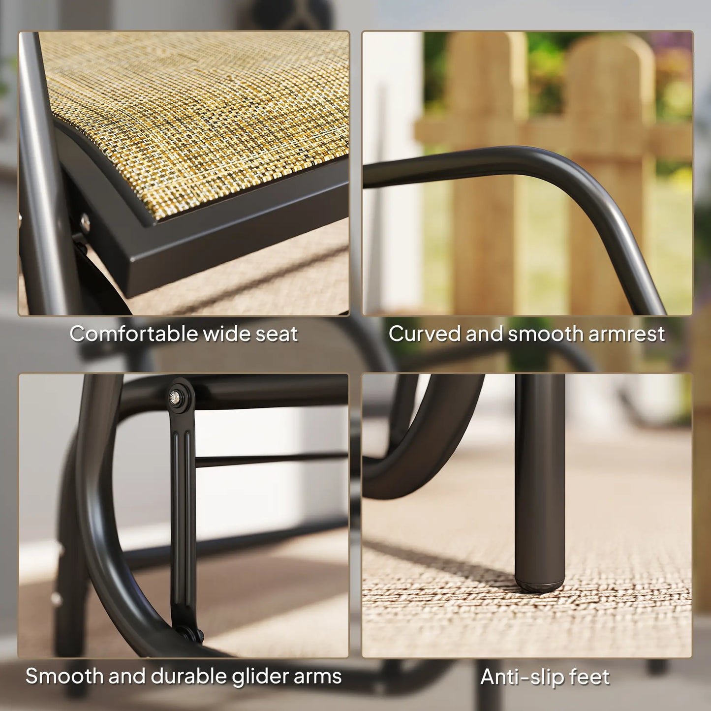 Outdoor Patio Glider Chair, Breathable Mesh Seat, Light Mixed Brown Outdoor Gliders at Gallery Canada