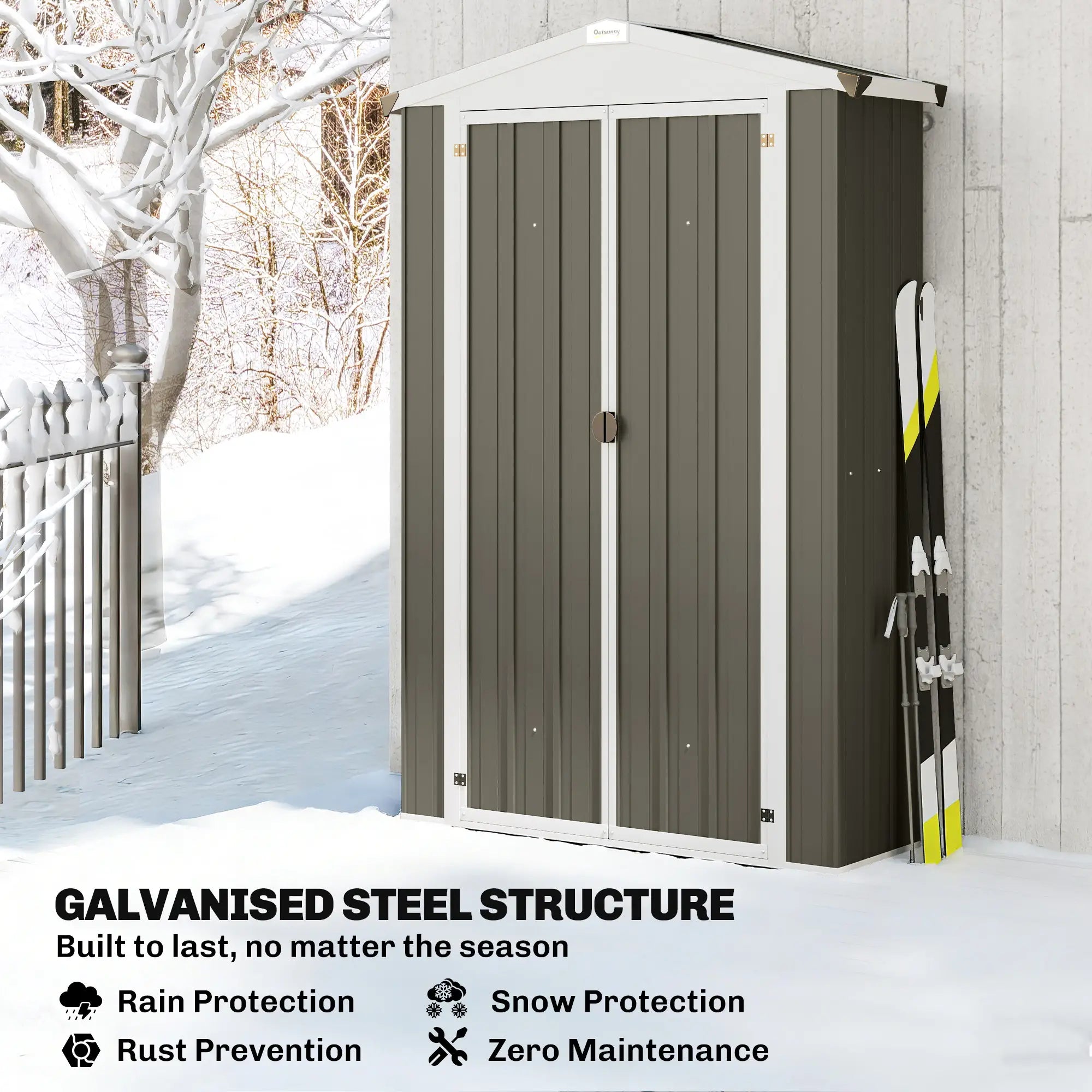 Metal Garden Shed with Shelf, Apex Roof, Light Grey Sheds at Gallery Canada