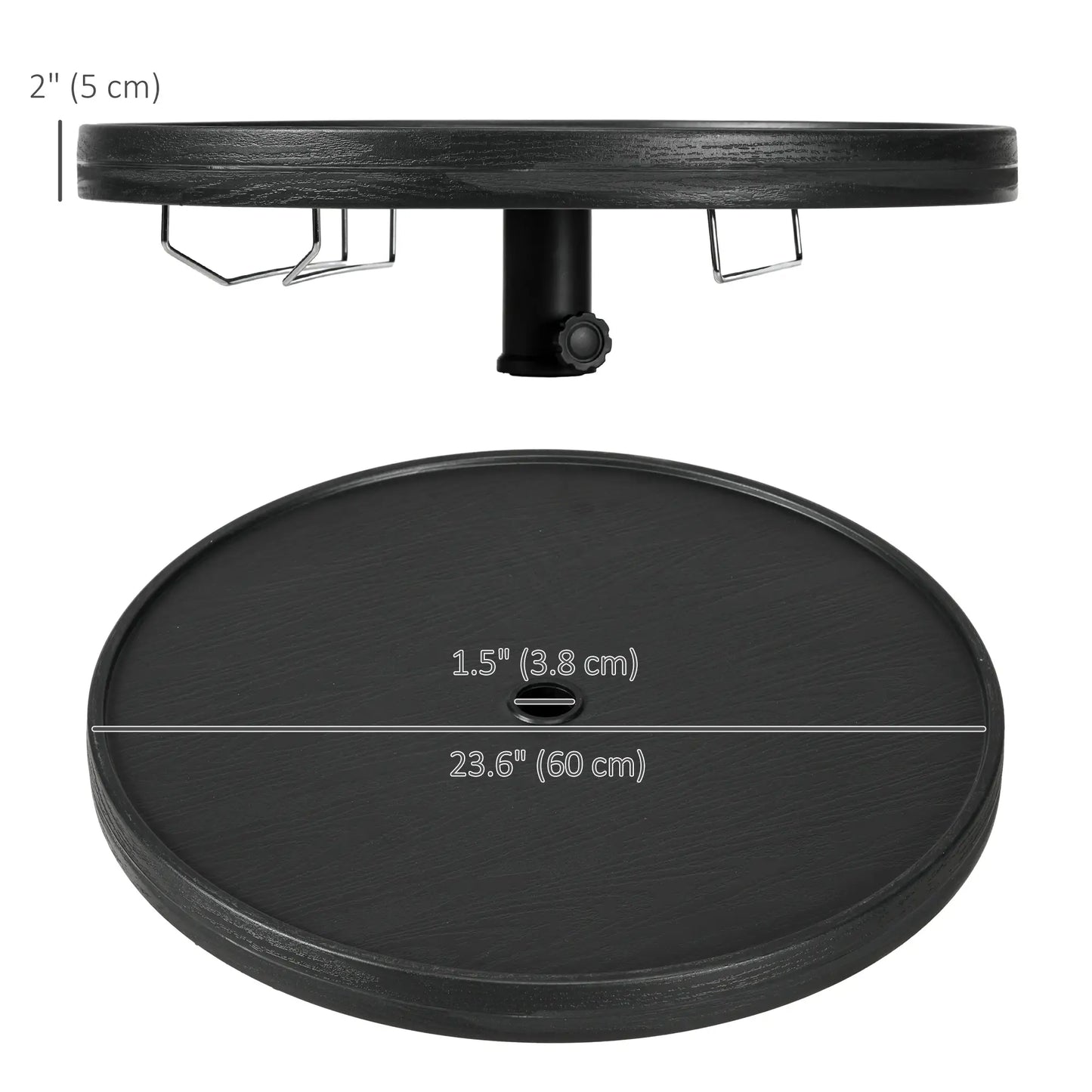 Beach Umbrella Table Tray, Wine Glass Holder, Foldable Towel Rack, 23.6", Black Patio Umbrellas at Gallery Canada