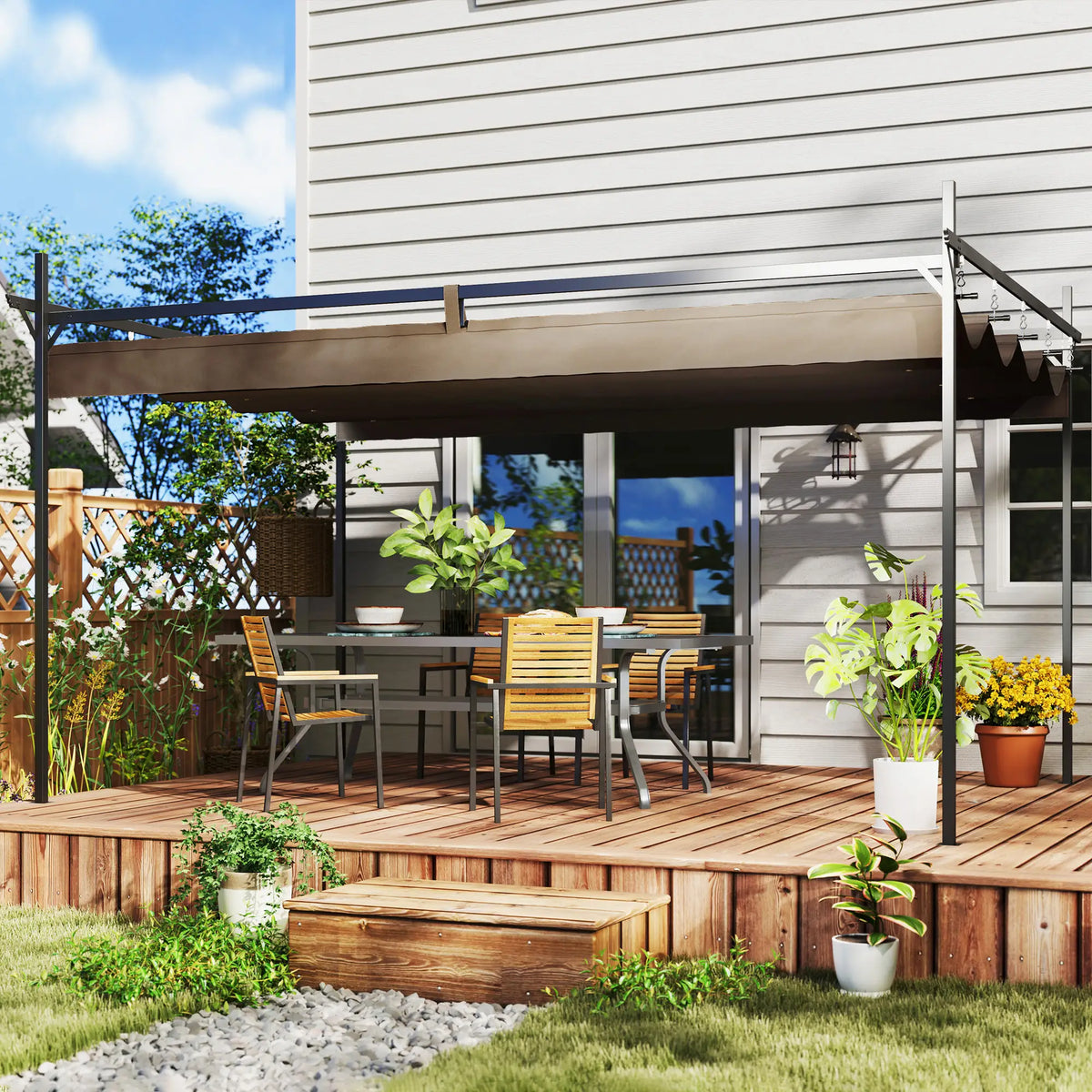 10' x 10' Brown Gazebo, UPF30+ Retractable Canopy, Metal Pergola Kit, Brown Pergolas at Gallery Canada