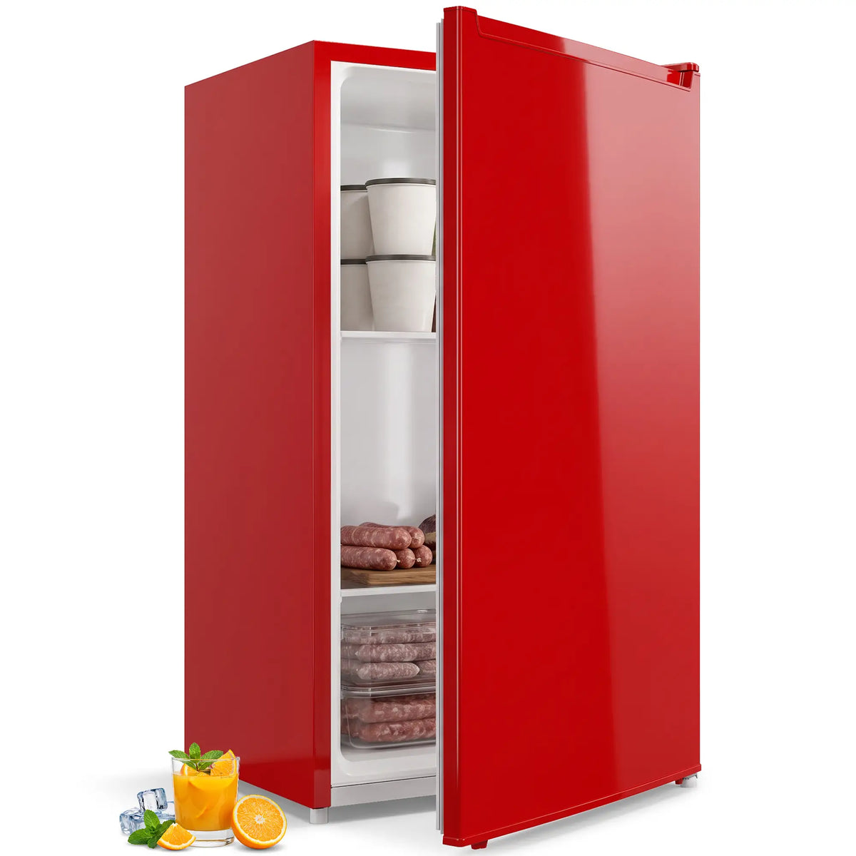 Upright Freezer 2.1 Cubic Feet, Reversible Door, 2 Shelves, Red