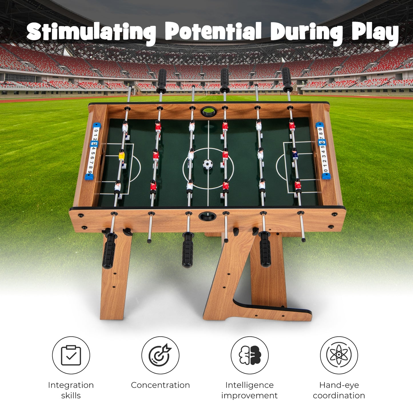 Space Saving Table Football, Durable Handle, 2 Footballs, Brown Game Room at Gallery Canada