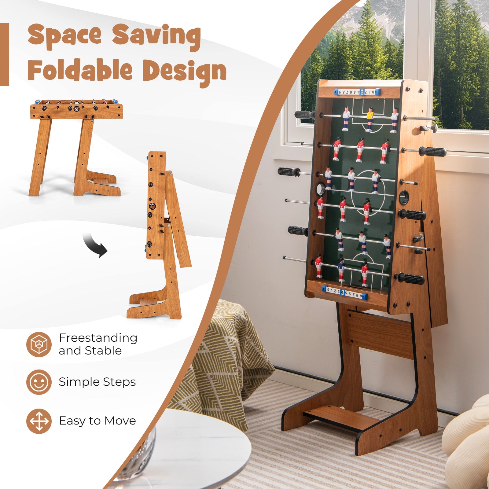 Space Saving Table Football, Durable Handle, 2 Footballs, Brown Game Room at Gallery Canada