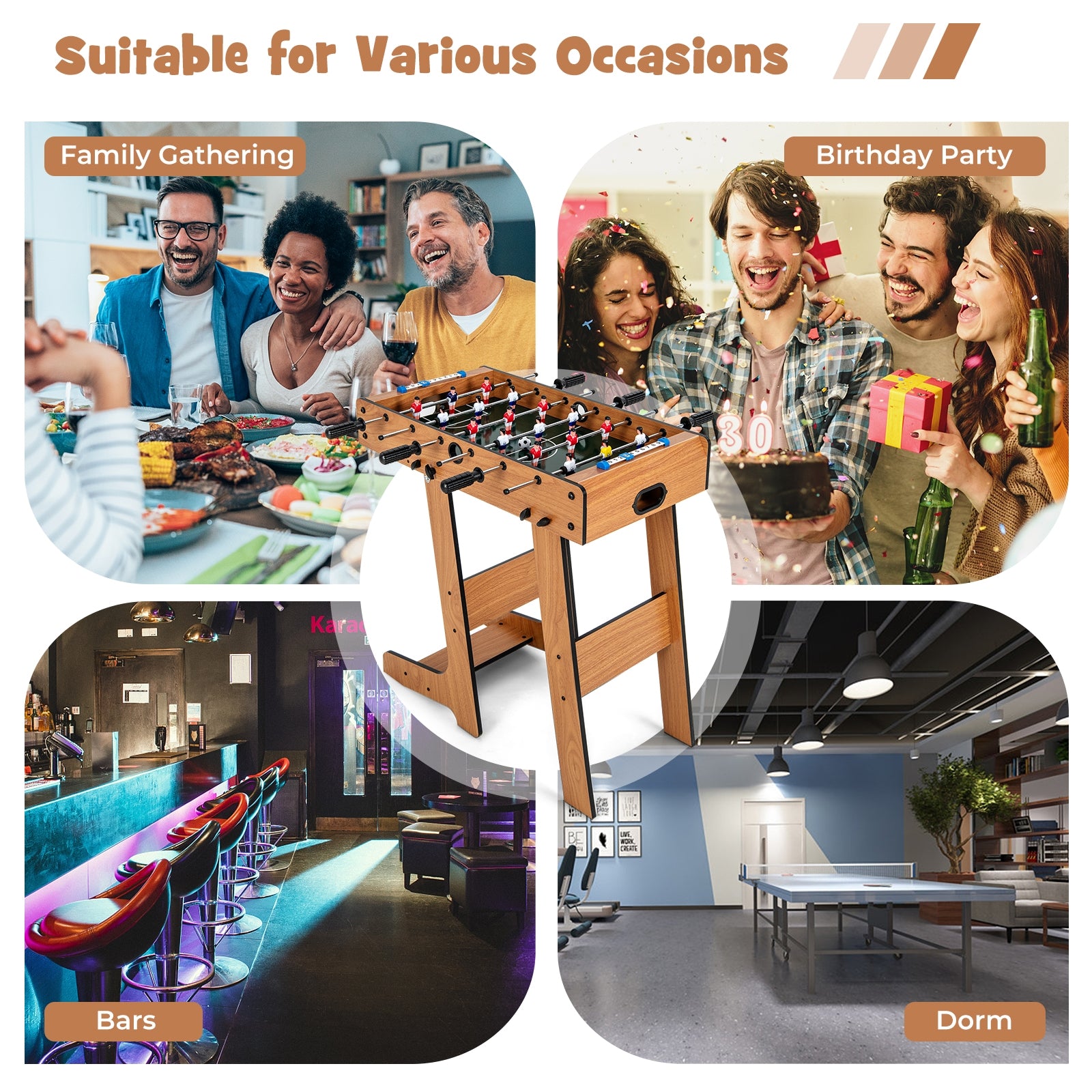 Space Saving Table Football, Durable Handle, 2 Footballs, Brown Game Room at Gallery Canada