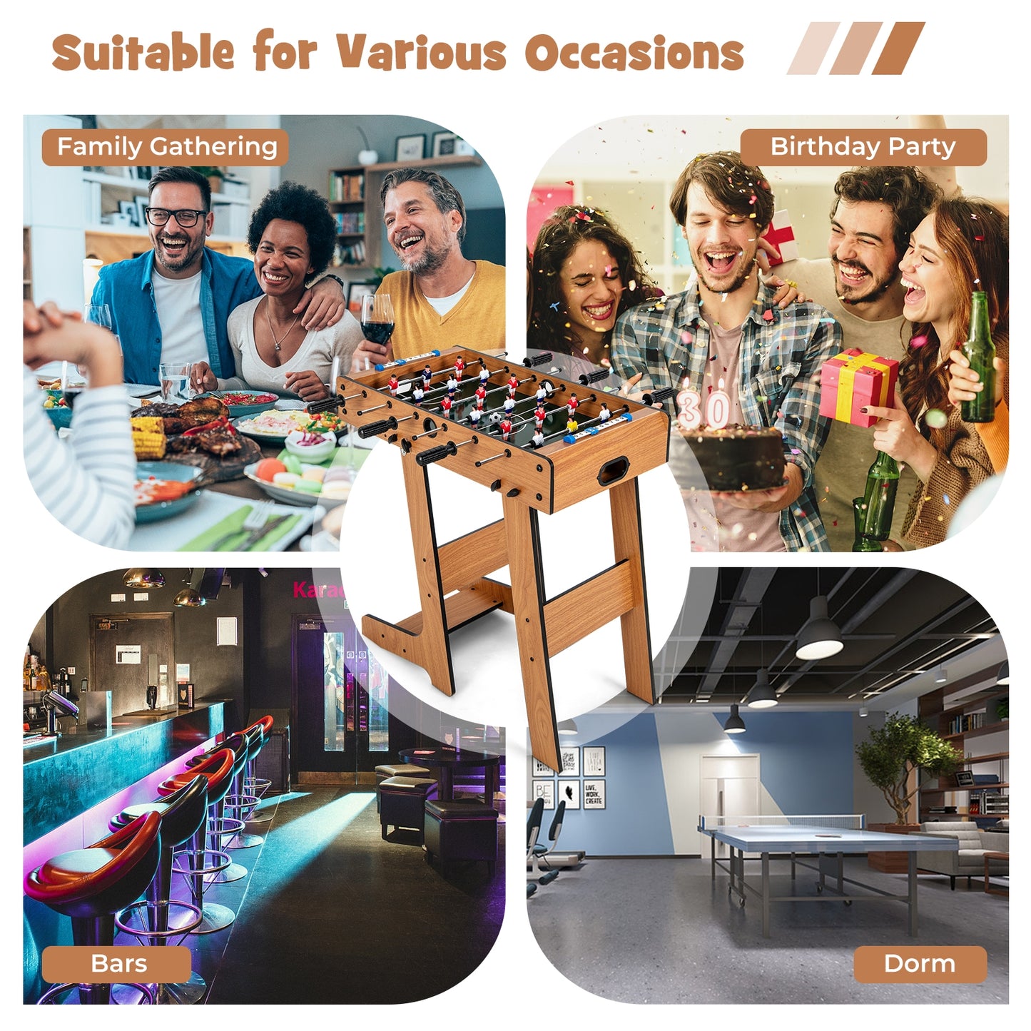 Space Saving Table Football, Durable Handle, 2 Footballs, Brown Game Room at Gallery Canada