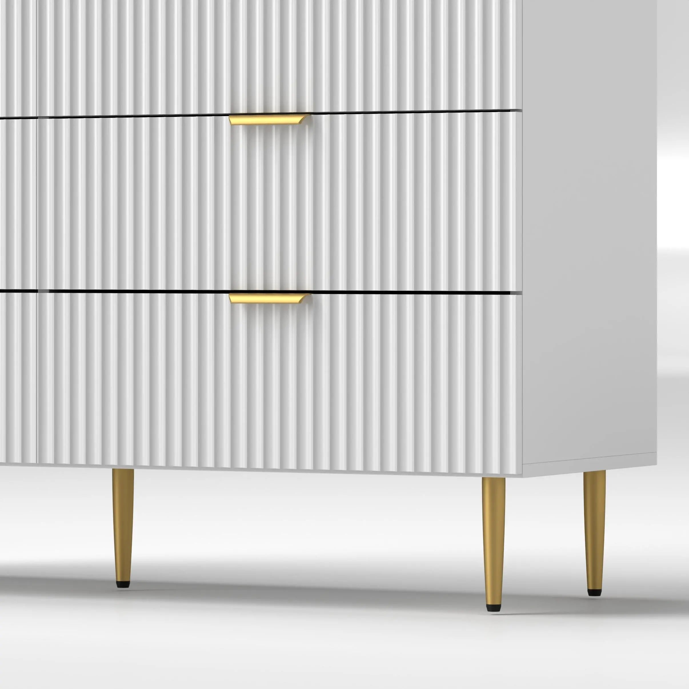 Modern 6 Drawer Dresser, Gold Legs and Handles, White Storage Cabinets at Gallery Canada