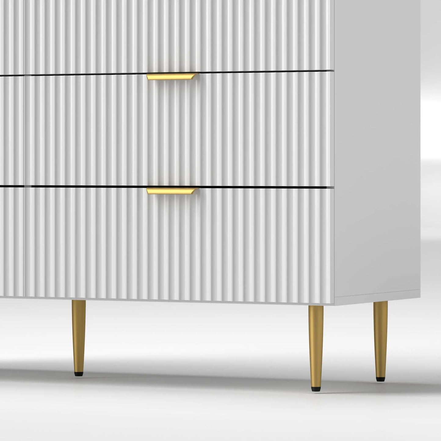 Modern 6 Drawer Dresser, Gold Legs and Handles, White Storage Cabinets at Gallery Canada