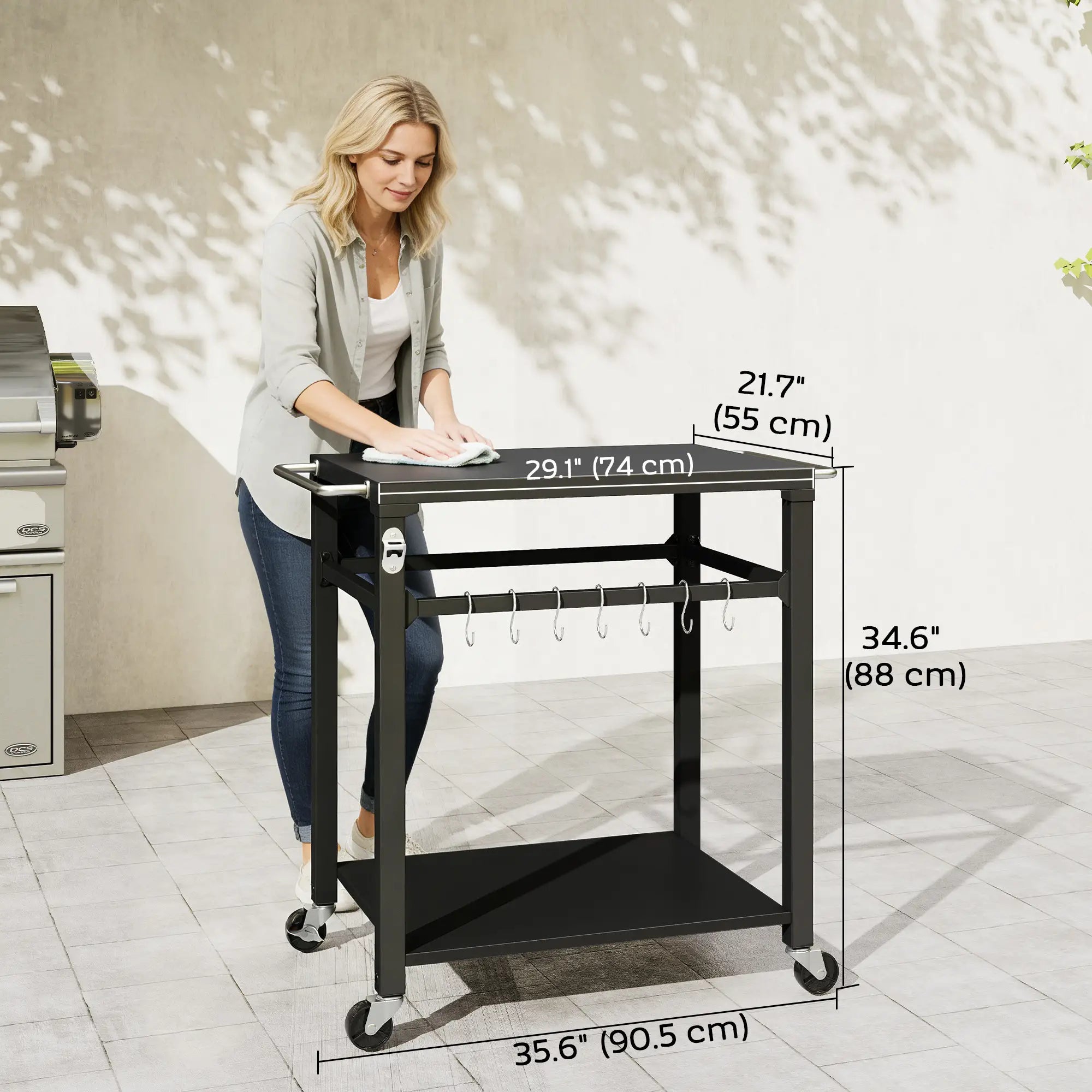 Outdoor Grill Cart, Pizza Oven Stand, 2-Tier Prep Station, Black Outdoor Grill Carts at Gallery Canada