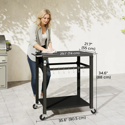 Outdoor Grill Cart, Pizza Oven Stand, 2-Tier Prep Station, Black Outdoor Grill Carts at Gallery Canada