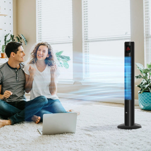 Freestanding Tower Fan, Oscillating, 3 Speed, 12h Timer, LED Panel, Remote, Black