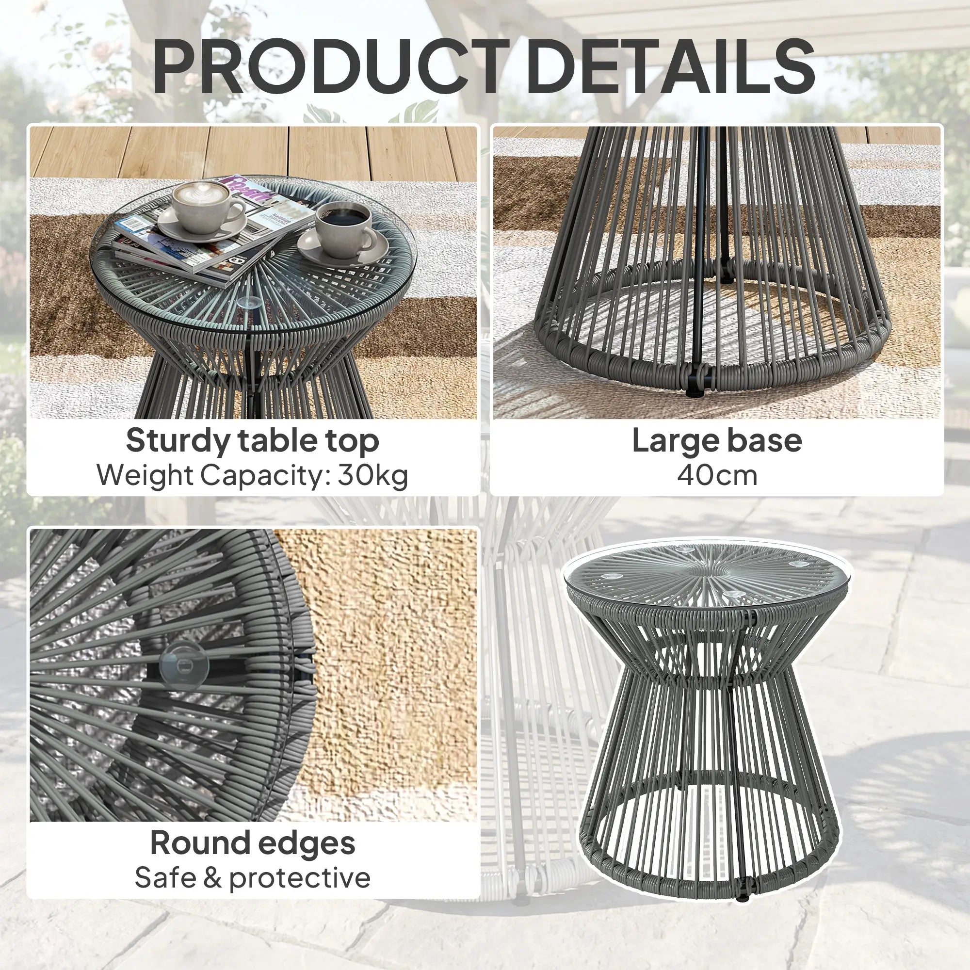 Round Rattan End Table, Hollow Drum Design, Glass Top, Dark Grey Patio Side Tables at Gallery Canada