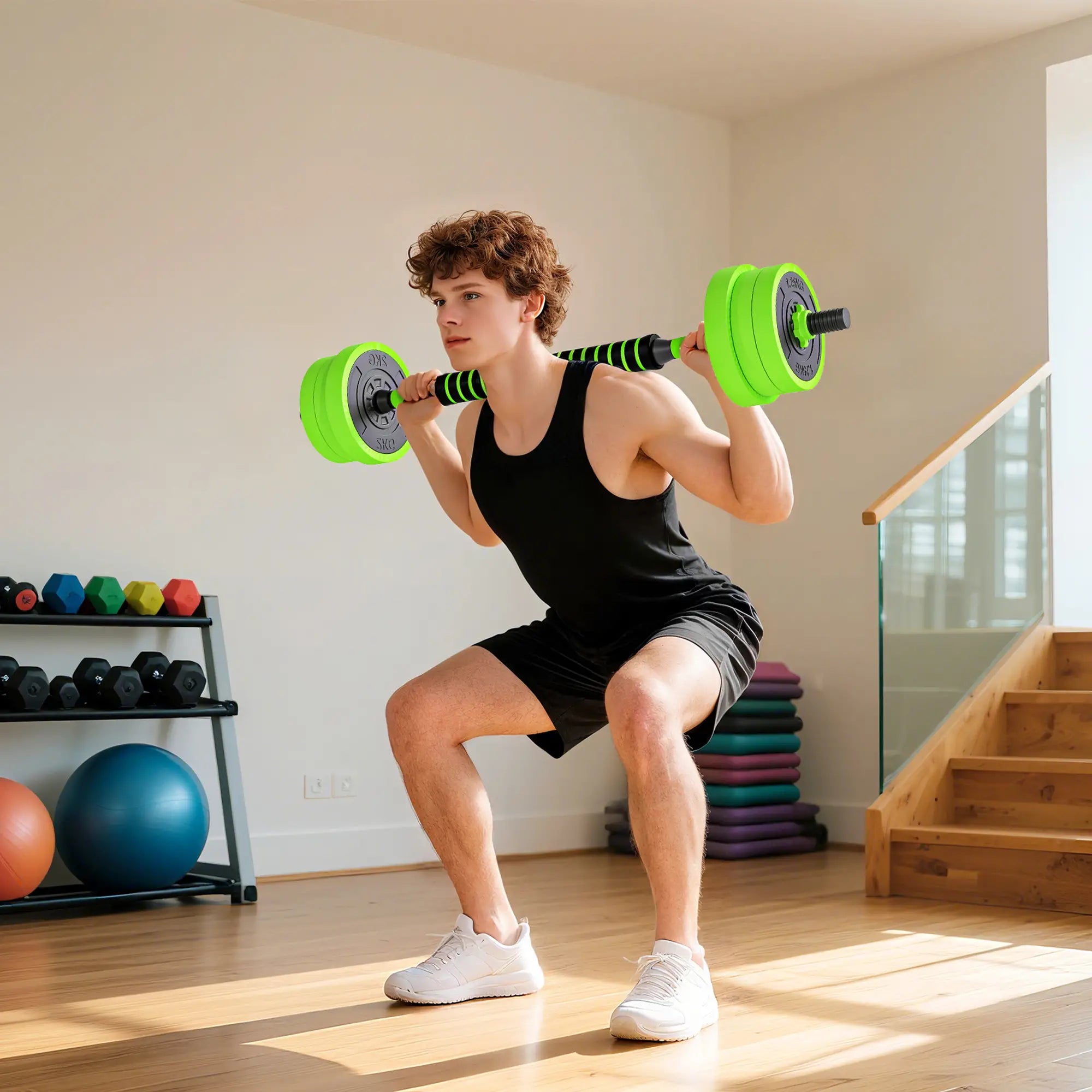 44lbs Adjustable Weight Dumbbell Set, Barbell, Kettlebell, Push Up Stand, Green Dumbbells & Barbells at Gallery Canada