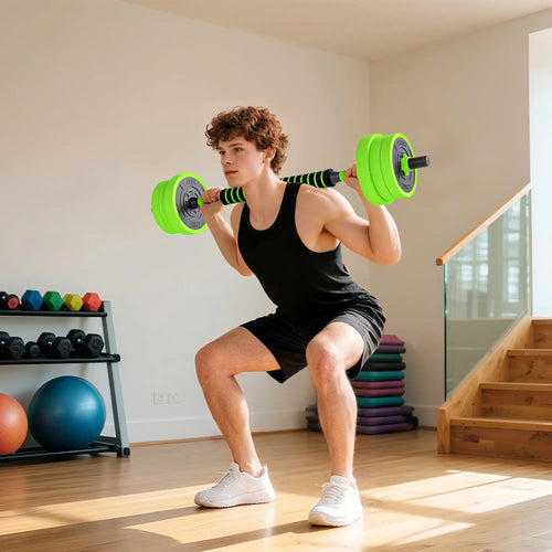 44lbs Adjustable Weight Dumbbell Set, Barbell, Kettlebell, Push Up Stand, Green