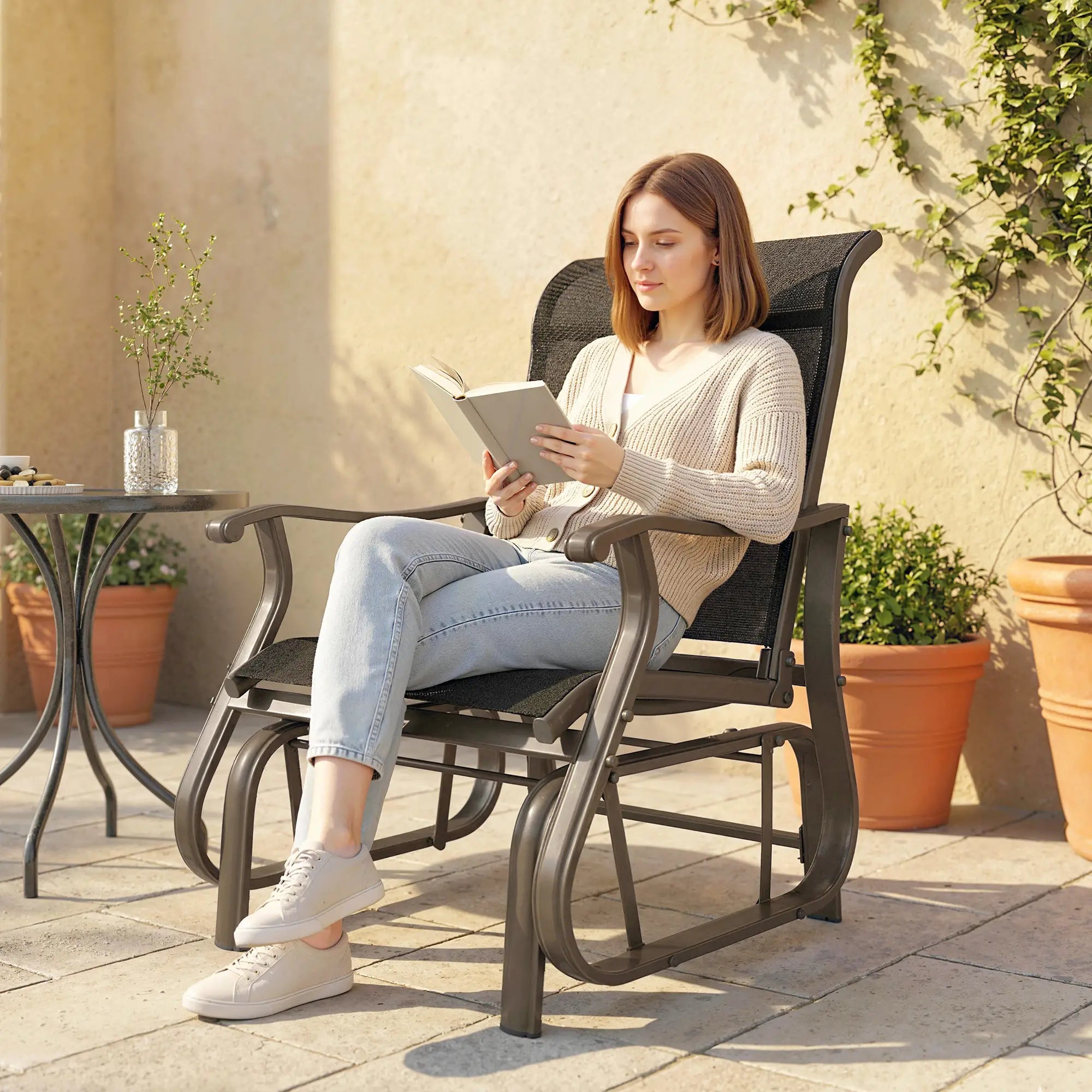 Outdoor Glider Chair, Steel Frame Mesh Fabric, Black Outdoor Gliders at Gallery Canada