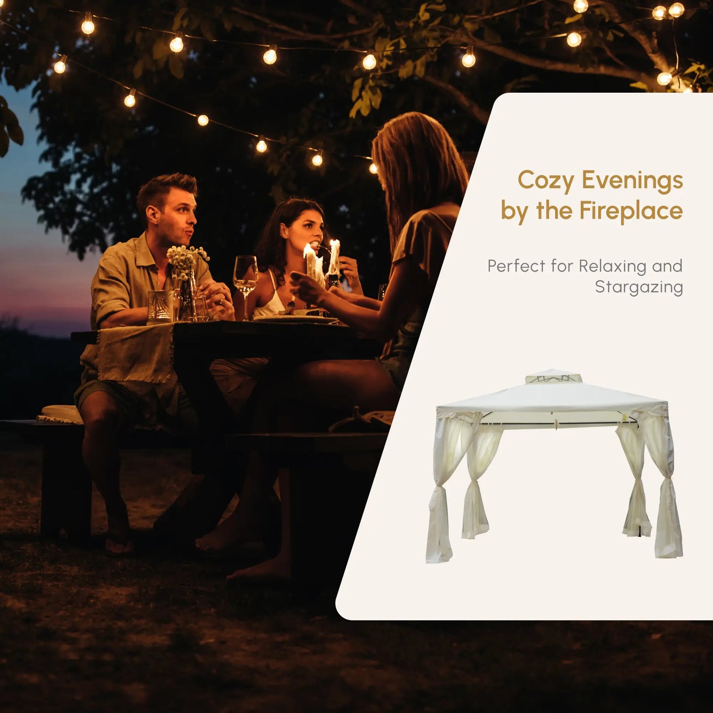 10' x 10' Patio Gazebo, Steel Frame, Mosquito Netting, Cream White Gazebos at Gallery Canada