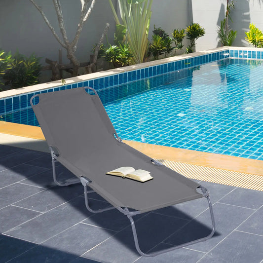 Folding Outdoor Lounge Chair, Reclining Beach Lounger, Breathable Mesh, Grey Lounger Chairs Grey at Gallery Canada