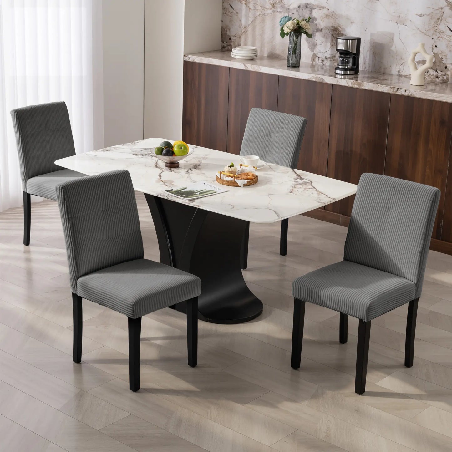 Modern Dining Chairs Set of 4, Rubberwood Legs, Padded Seat, Dark Grey Dining Chairs at Gallery Canada