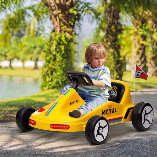 6V Electric Go Kart for Kids, with Music Light Horn, Yellow