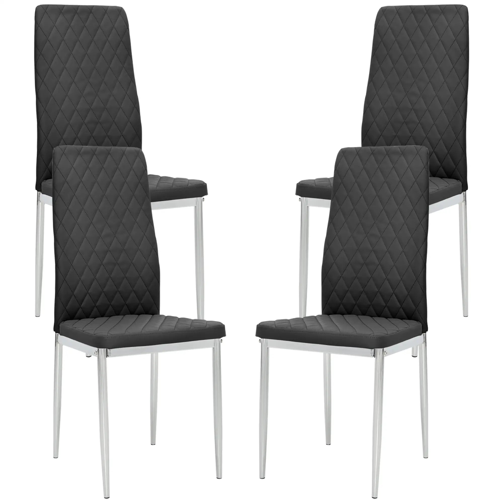 Kitchen Chairs Set of 4, Faux Leather Upholstery, Steel Legs, Black Dining Chairs Black at Gallery Canada