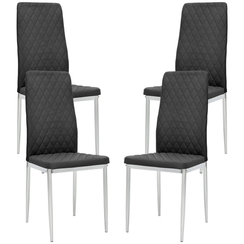 Kitchen Chairs Set of 4, Faux Leather Upholstery, Steel Legs, Black