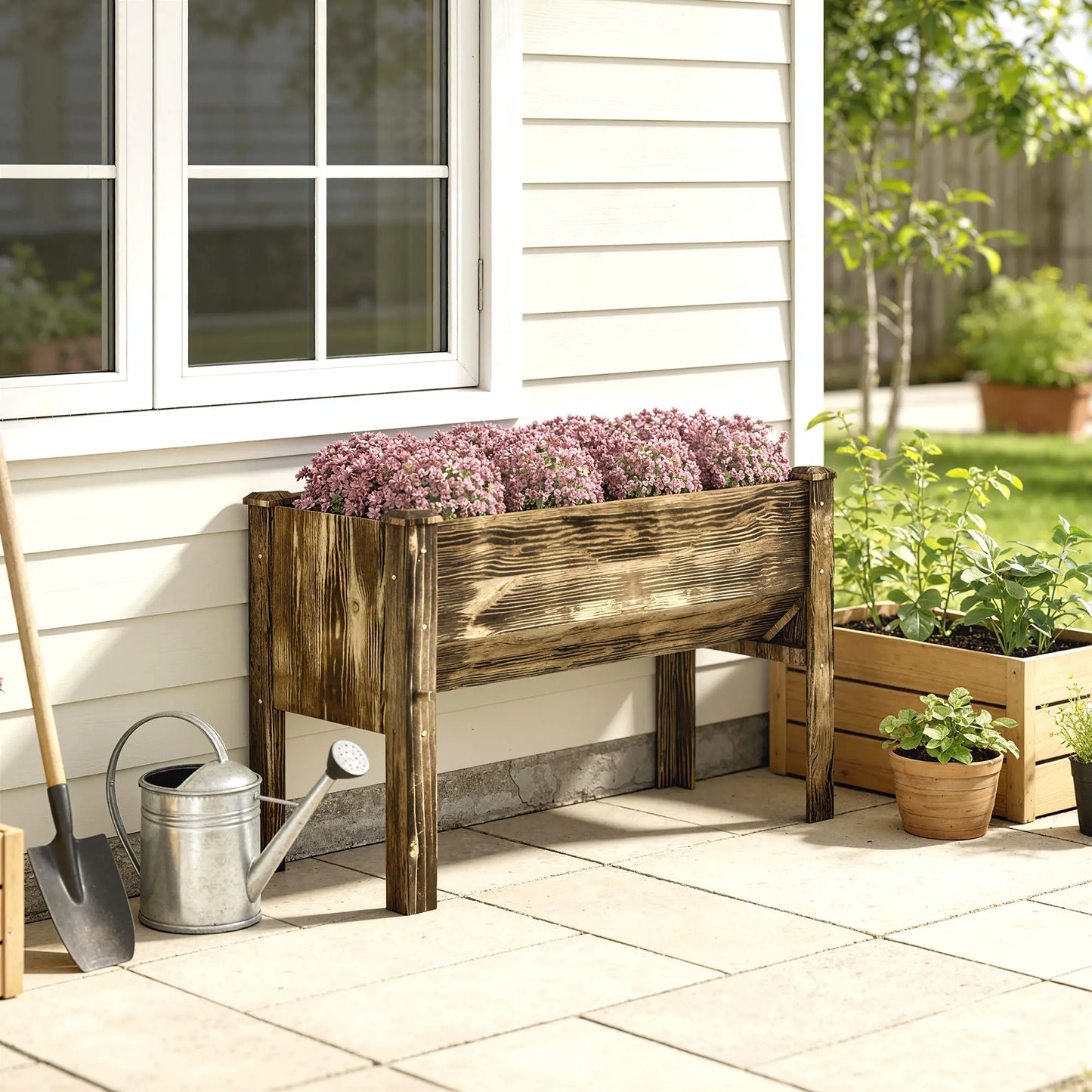 Wooden Raised Garden Plant Stand, 48" x 24" x 32", Carbonized Elevated Garden Beds at Gallery Canada