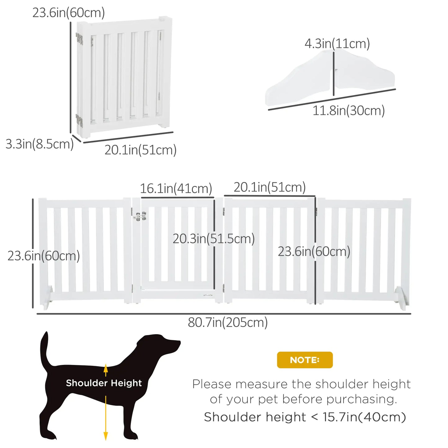 23.5"H Foldable Dog Gate with Door, 4 Panels, White Houses, Kennels & Pens at Gallery Canada