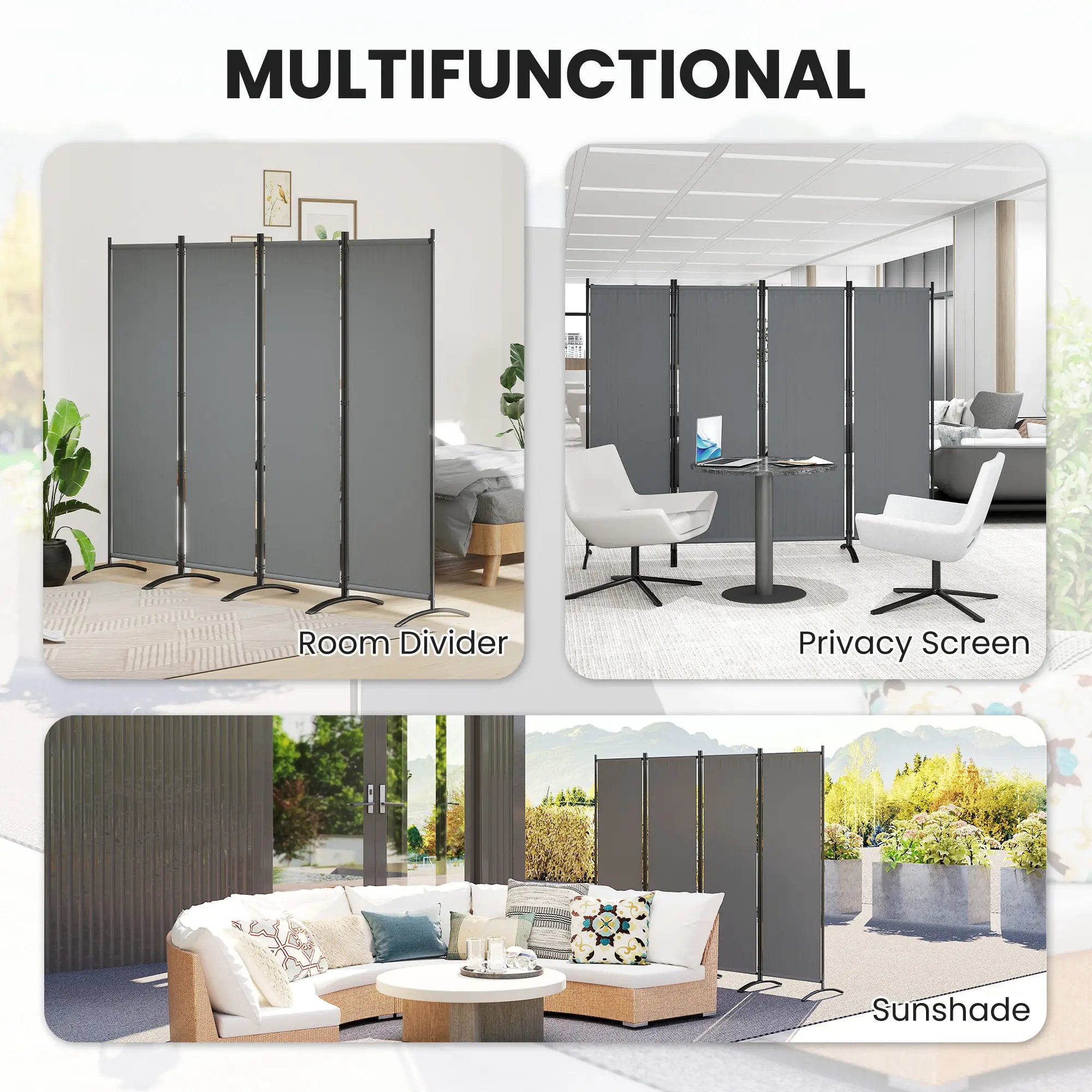 Folding Room Divider, Privacy Screen, 5.6FT Tall, Dark Grey Side Awnings at Gallery Canada